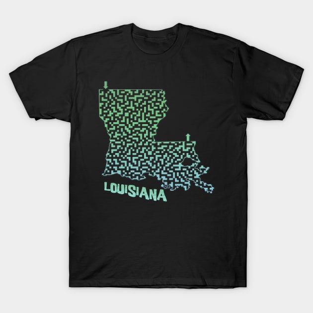 Louisiana State Outline Maze & Labyrinth T-Shirt by gorff